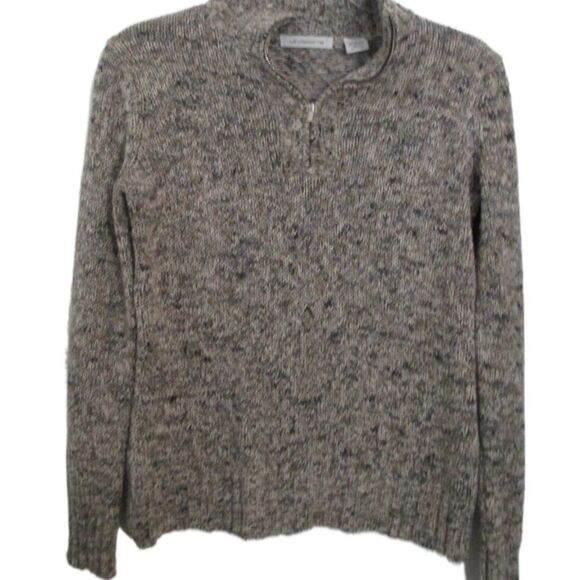 Liz Claiborne Brown Variegated Cotton Blend 1/4 Zip Long Sleeve Sweater Size M - Picture 8 of 12